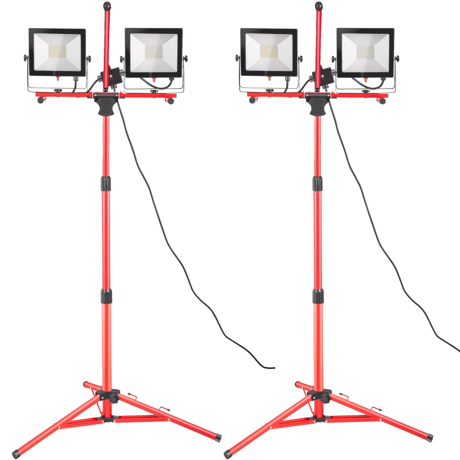 VEVOR LED work light with stand, 1/2 pieces, 5000lm/10000/20000 lumens dual-head LED work light, 27.6“-68.1” adjustable foldable tripod, IP65 waterproof LED tripod work light, 5000 Kelvin color temperature