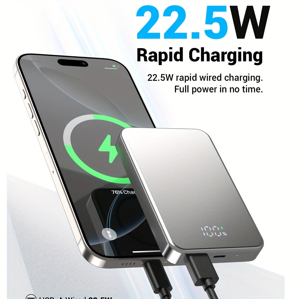 磁吸無線充電寶 10000毫安超薄快充移動電源 帶LED顯示屏 適用於iPhone 17/16系列及其他Qi相容手機