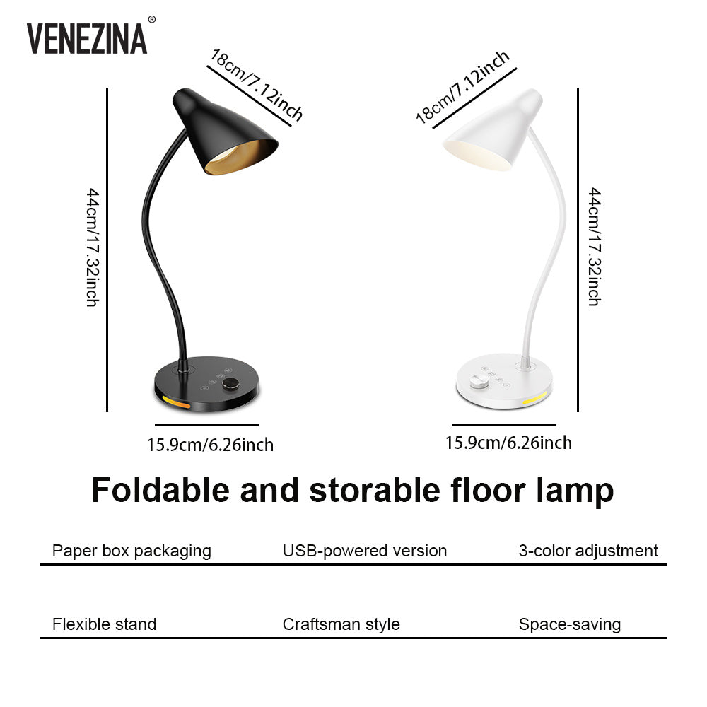Student dormitory upgraded stepless dimming desk lamp USB plug-in model, 3 color temperature adjustment, knob brightness adjustment, upgraded night light function, gooseneck for easy storage, suitable for office lighting