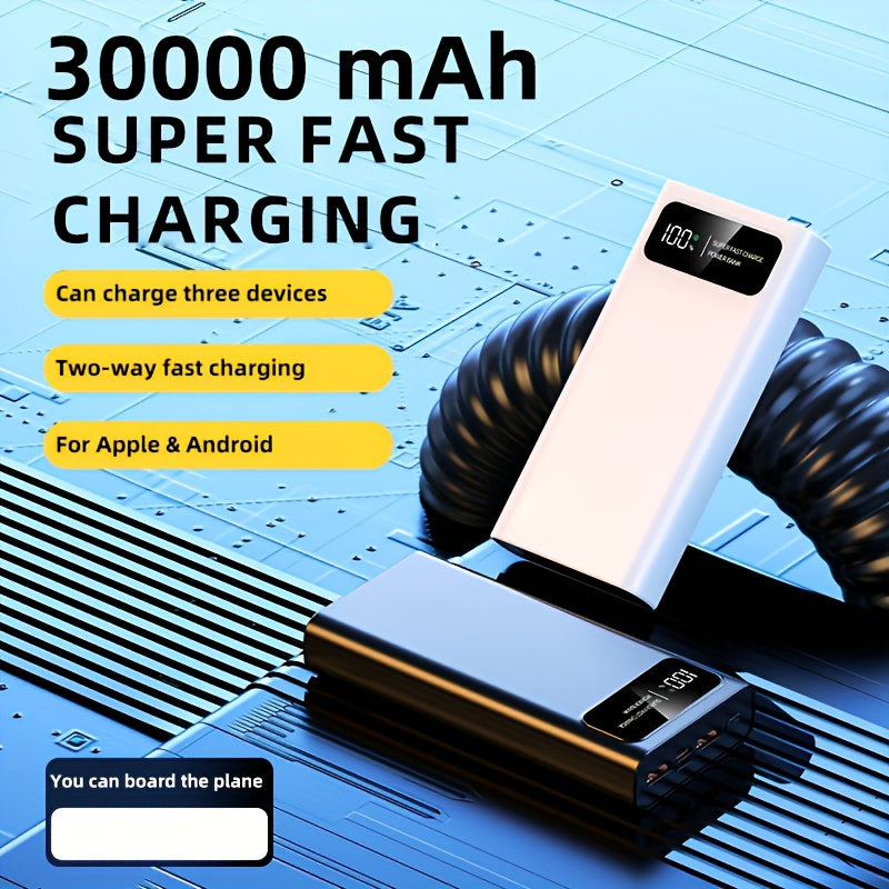 30000Mah Large Capacity Mobile Power Bank, Bidirectional Fast Charging, Outdoor Emergency Power Reserve Battery Pack, Portable Power Supply, Ultra-Fast Charging, Supports Simultaneous Charging of Multiple Devices, Holiday Gift, Christmas Gift
