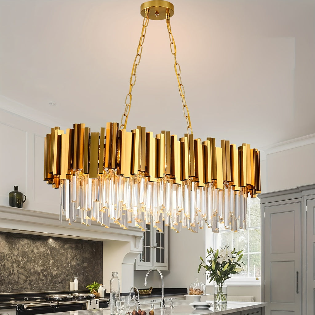 Crystal chandelier for dining room, gold pendant light, modern crystal chandelier lighting fixture, 8-light modern large chandelier fixture, for living room, kitchen island, L31.5*11.81 inches