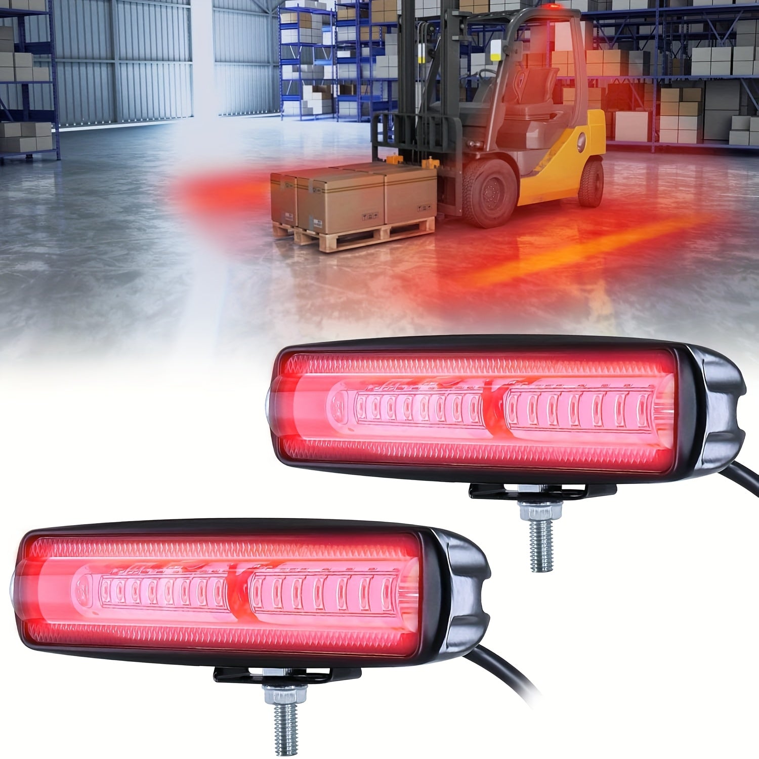 1/2-Pack LED Forklift Safety Area Light Bar, Linear LED Straight Line Light, Bracket Mounted, Wide Voltage Hardwired Available, Red Yellow Blue Optional