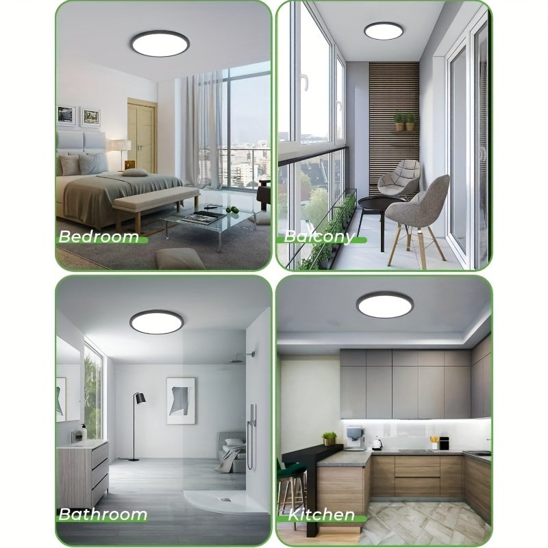 1/2/4/6/8/10 PA 12-Inch LED Flush Mount Ceiling Light, 28W 3200lm Black Ultra-Thin Flat Mount Light, 3 Color Temperatures in One 3000K/4500K/6000K Low-Profile Lighting Fixture, Suitable for Bathroom and Kitchen