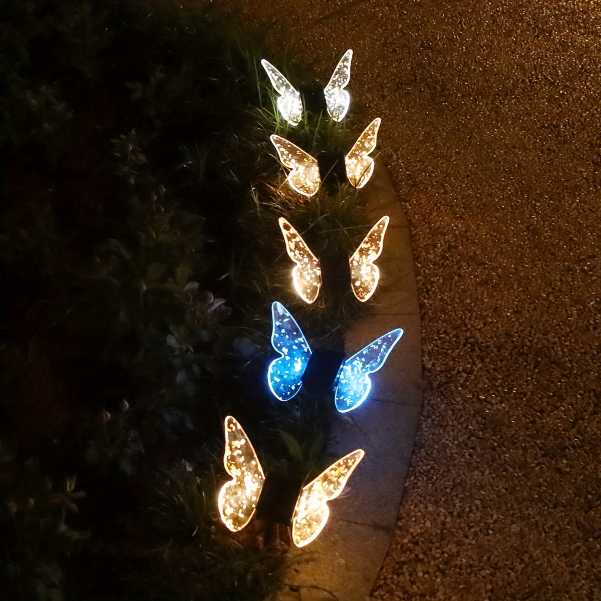 Solar Butterfly Light, Acrylic Wings with Gold Foil Decoration, Dual-Purpose Ground/Wall Light, Suitable for Courtyard, Villa, Garden and Path Ambient Lighting