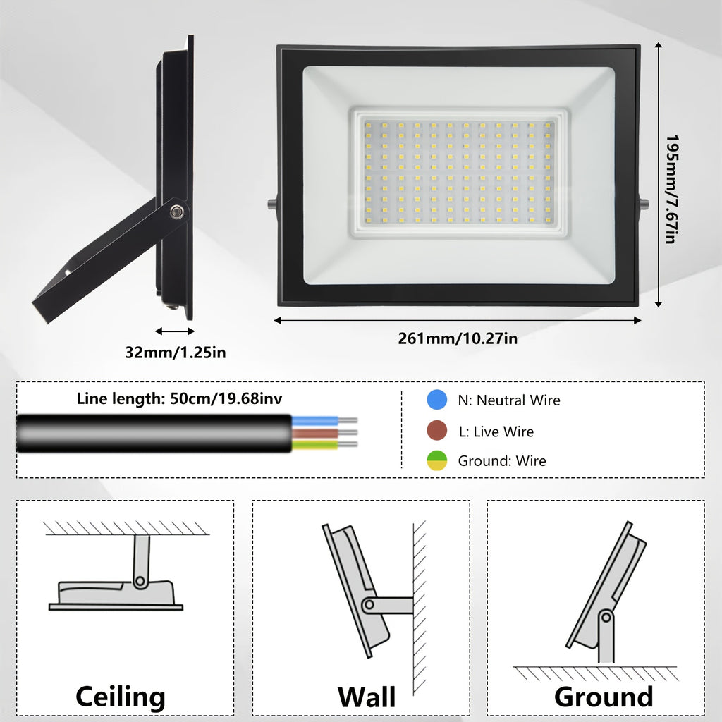 100W Ultra-Thin LED Flood Light | Super Bright 6500K Daylight Color, Suitable for Outdoor and Indoor - Security Light, Suitable for Garage, Garden, Yard, Warehouse, Workshop, Parking Lot, Flood Light Bulb