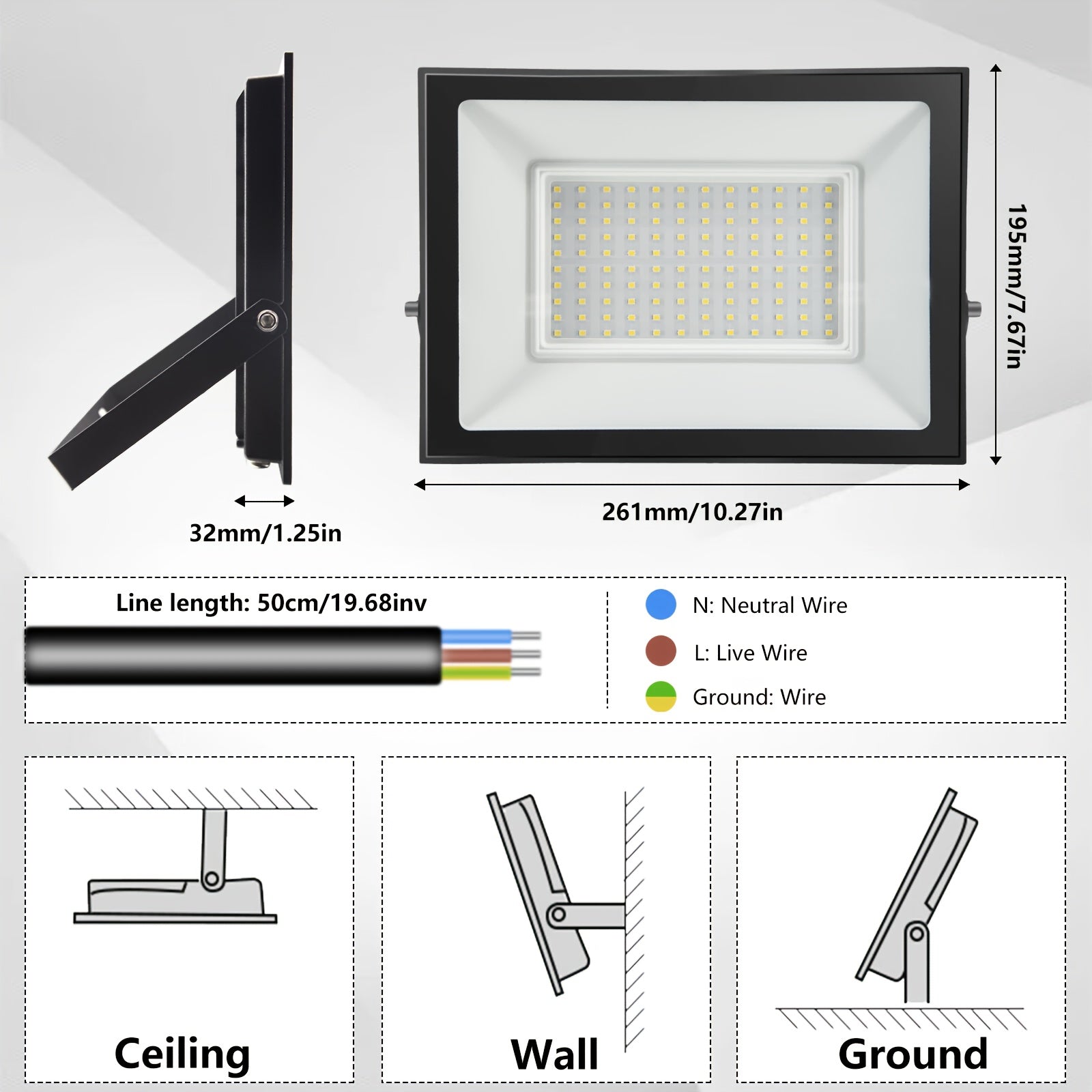 100W Ultra-Thin LED Flood Light | Super Bright 6500K Daylight Color, Suitable for Outdoor and Indoor - Security Light, Suitable for Garage, Garden, Yard, Warehouse, Workshop, Parking Lot, Flood Light Bulb