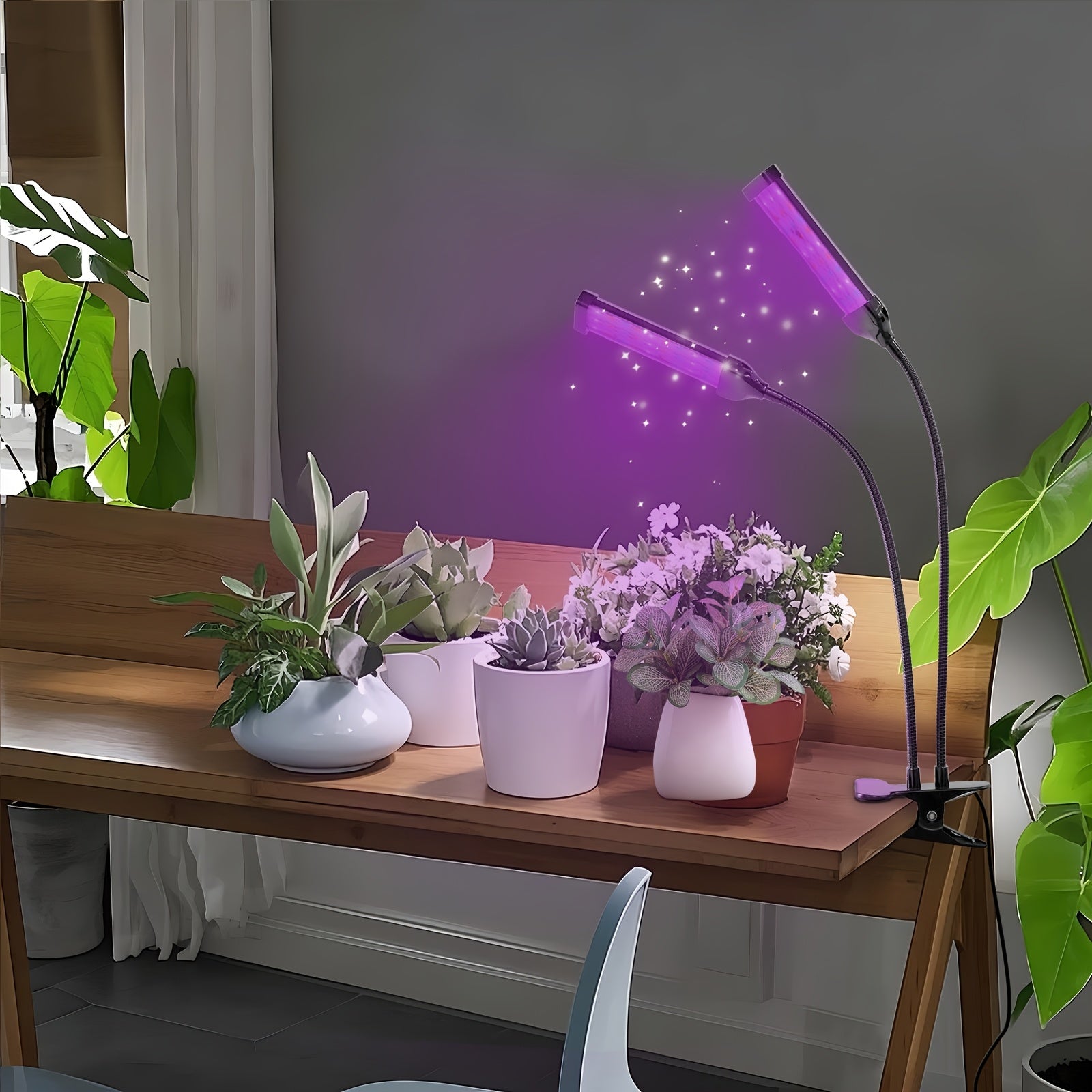2-in-1 Full Spectrum LED Plant Grow Light, USB Powered with Timer & Dimmable Function, 3 Lighting Modes, Smart Sensor Timer Dual Wavelength Design, Indoor Potted Plant Desk Lamp for Home Office, Compatible with Smart Devices