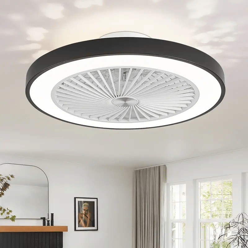 Modern Low Profile 19 Inch Ceiling Fan with Light, 6-Speed Dimmable LED Reversible Bladeless Fan Light, DC Silent Motor Flush Mount Ceiling Fan, Perfect for Bedroom and Kitchen
