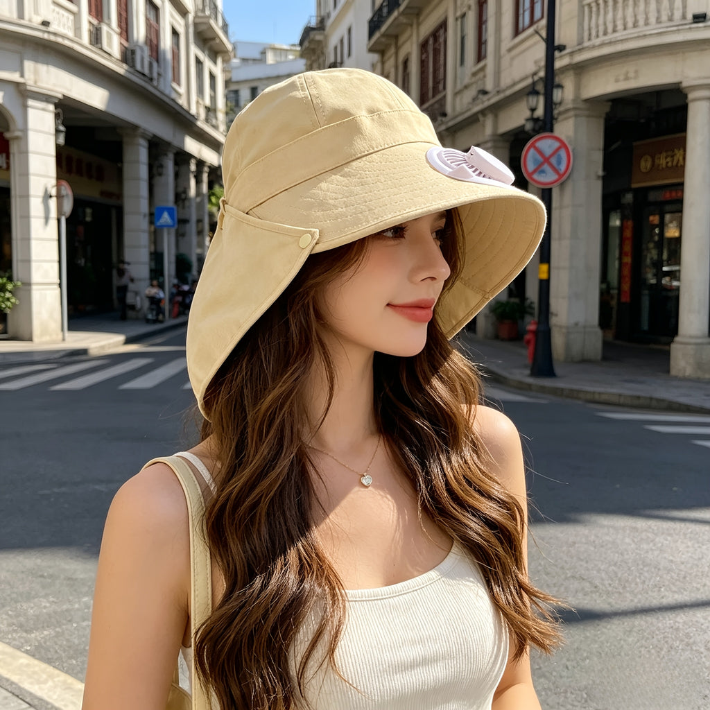 Women's Exclusive Solar + USB Dual Charging Wind Sun Hat | Built-in Battery, Ultra Long Battery Life, Stylish Design, Must-Have for Outdoor Travel, Tennis and Hiking