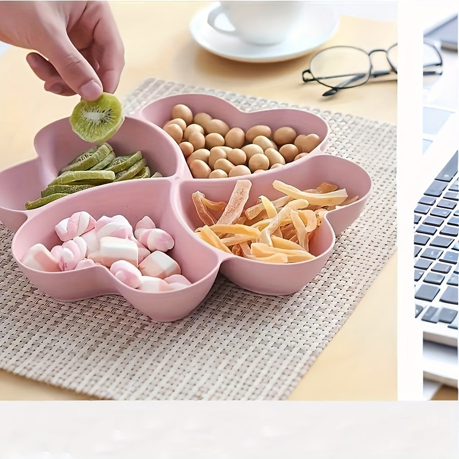 1 Heart-Shaped Food-Grade Plastic Divided Tray – Multi-Functional Serving Plate for Living Room & Coffee Table – Features 4 Compartments for Snacks, Desserts, Fruits, Perfect for Parties, Weddings & Coffee Shops