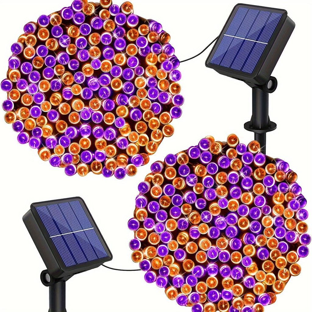 户外太阳能灯串, 2pa 每串120个LED 39英尺户外太阳能圣诞灯, 8种模式太阳能树闪烁灯, 适用于花园庭院派对装饰,暖白/冷光/橙色&紫色混色