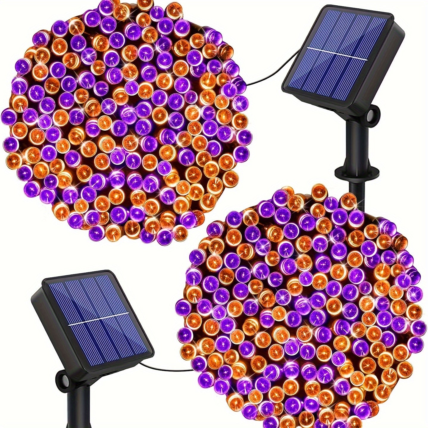 户外太阳能灯串, 2pa 每串120个LED 39英尺户外太阳能圣诞灯, 8种模式太阳能树闪烁灯, 适用于花园庭院派对装饰,暖白/冷光/橙色&紫色混色