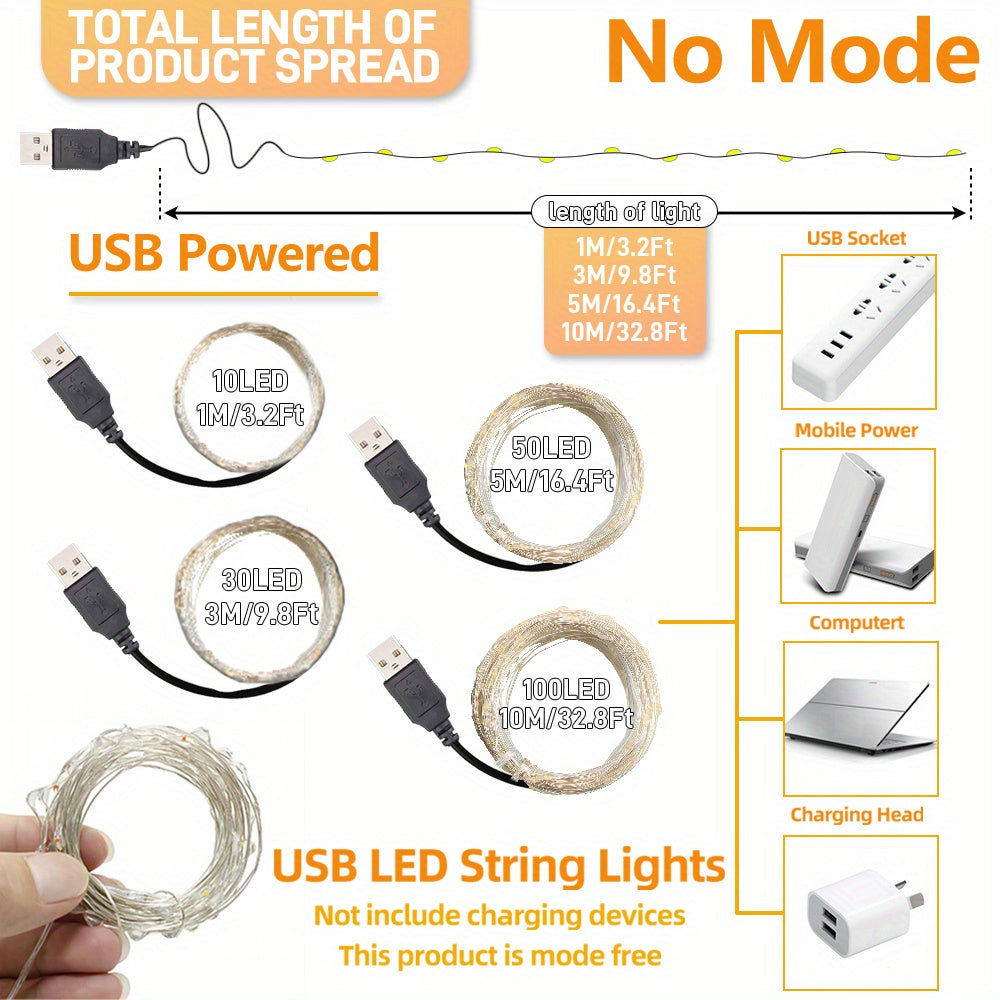 Majisu 1 件 USB LED 灯串，100/50/30/10 LED 灯珠 - 适用于婚礼、派对、生日和圣诞节装饰，营造室内氛围的梦幻彩灯