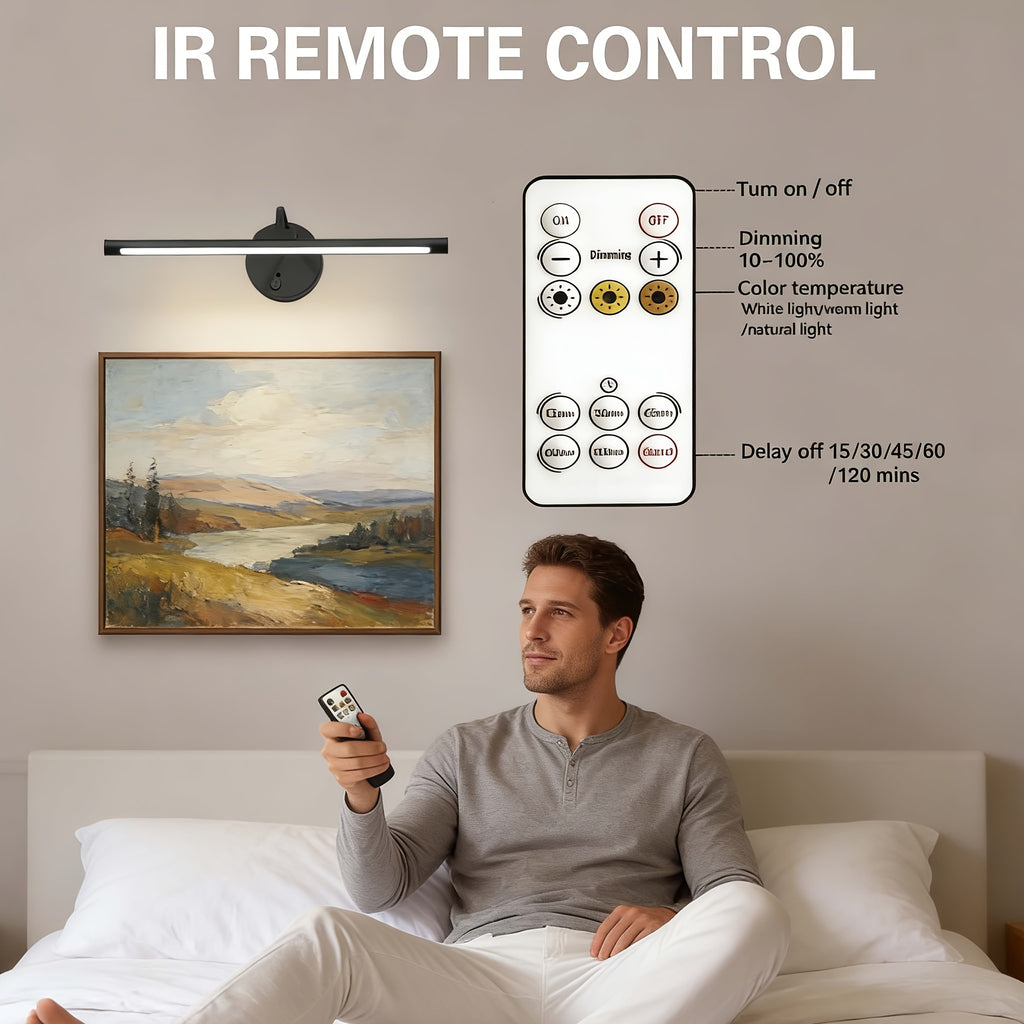 LED Black Display Light, Universal Adjustment Lamp Body, Oil-Rubbed Metal Body, 3 Color Temperatures, USB Charging, Battery Powered, with Remote Control, Suitable for Bathroom Mirror, Bedroom Bedside, Picture Frame Display
