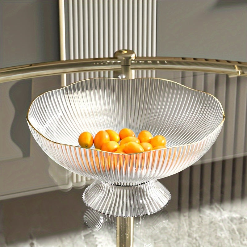 1 Set of Light Luxury Home Fruit Bowl, Transparent PET Plastic, Ins Style Snack Tray with Gold Edge, Flower & Fruit Basket, KTV Fruit Bowl