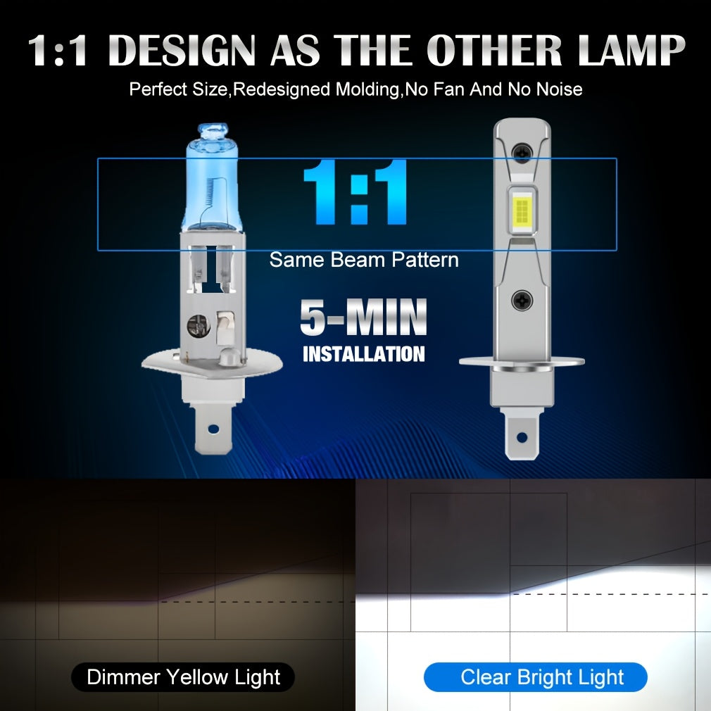 2 Pcs H1 LED Headlight Bulbs High Power 120W Super Bright 20000LM H1 LED Car Headlight Mini Auto Headlight High/Low Beam, Canbus Error-Free Headlight Bulbs Plug-and-Play No Turbo Fan