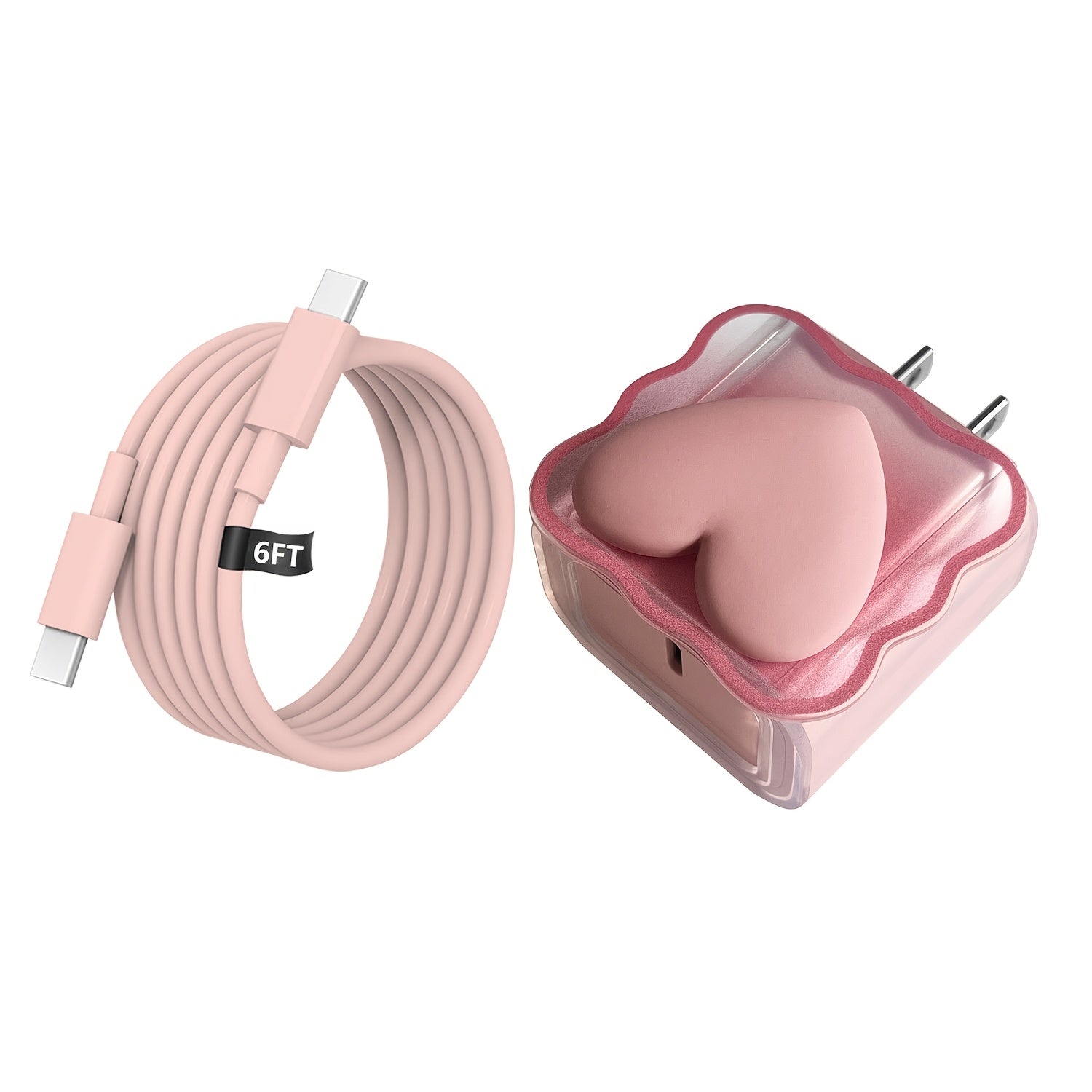 20W PD USB-C Fast Charger with Heart-Shaped Design, Includes 6ft Cable for Samsung S24/S23/S22/S21/S20 (Plus Ultra), 20/10/9/8, Pixel 6/5/4 Pro XL - Multicolor Options, Mobile Device Charger|Decorative Cable|Pastel Charging Accessories, Fast Charger for A