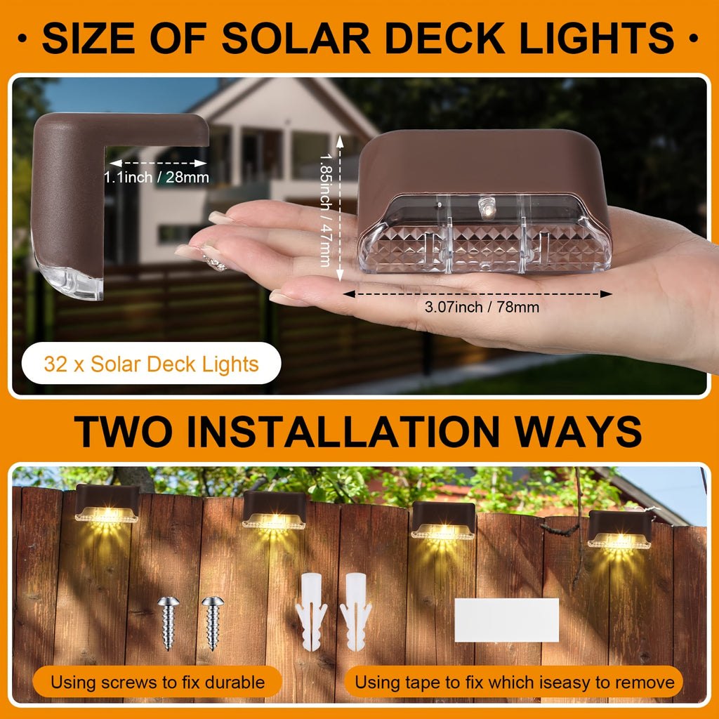 16 Pack Solar LED Outdoor Deck Light - Black Modern Design with Solar Panel, IP44 Waterproof, Suitable for Stairs, Fences, Patios and Walkways - Outdoor Lighting for Gardens and Sidewalks | Decorative Path Light | Christmas Holiday
