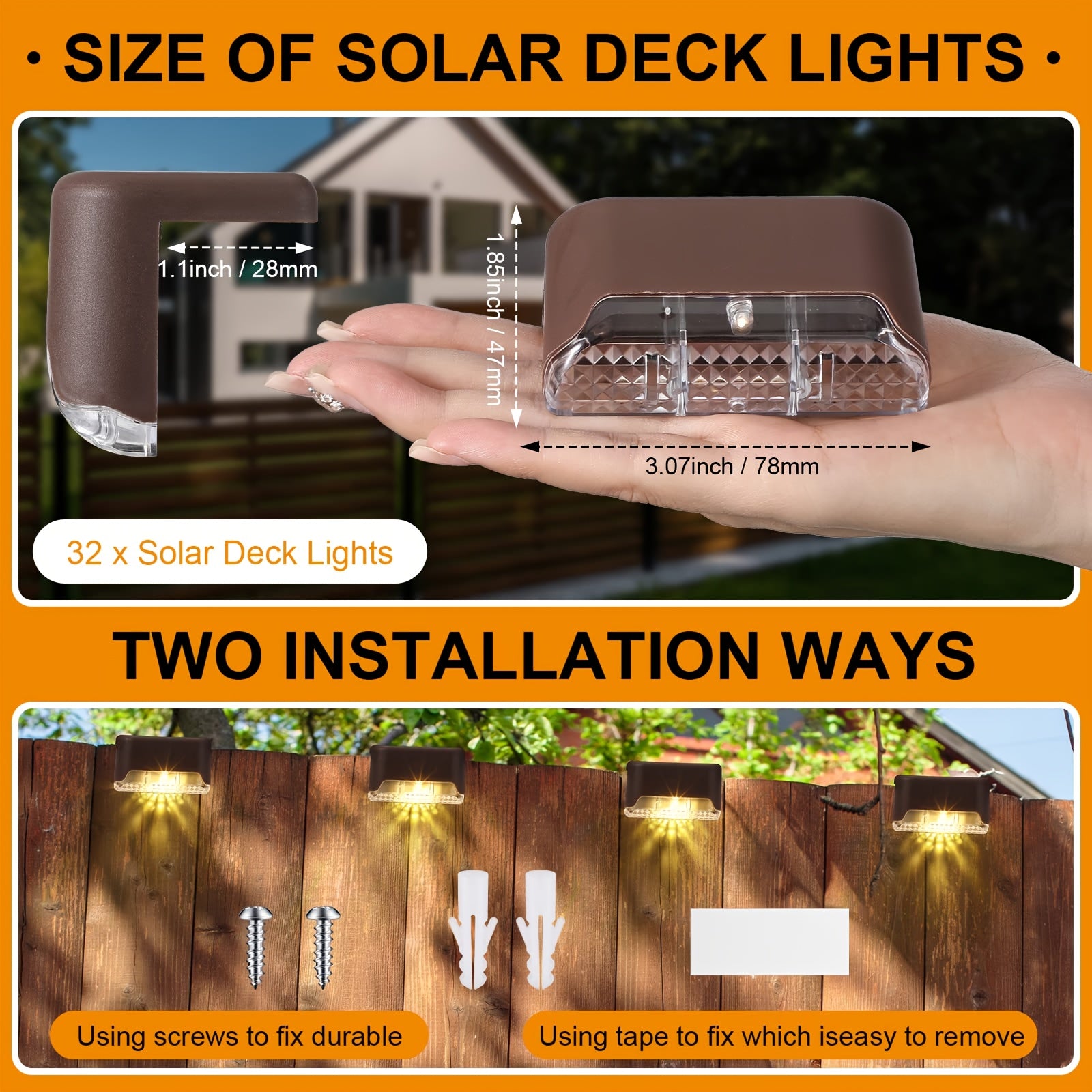 16 Pack Solar LED Outdoor Deck Light - Black Modern Design with Solar Panel, IP44 Waterproof, Suitable for Stairs, Fences, Patios and Walkways - Outdoor Lighting for Gardens and Sidewalks | Decorative Path Light | Christmas Holiday