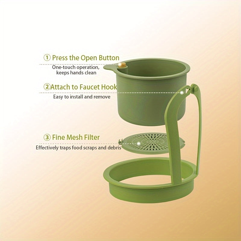 1 Piece – Press-Type No-Mess Sink Strainer, Food Residue Filter Basket, Food Waste Processor, Hanging Sink Drain Basket, One-Button Press Drain Basket, Removable Drain Basket, Sponge Drain Basket, Cloth Drain Basket