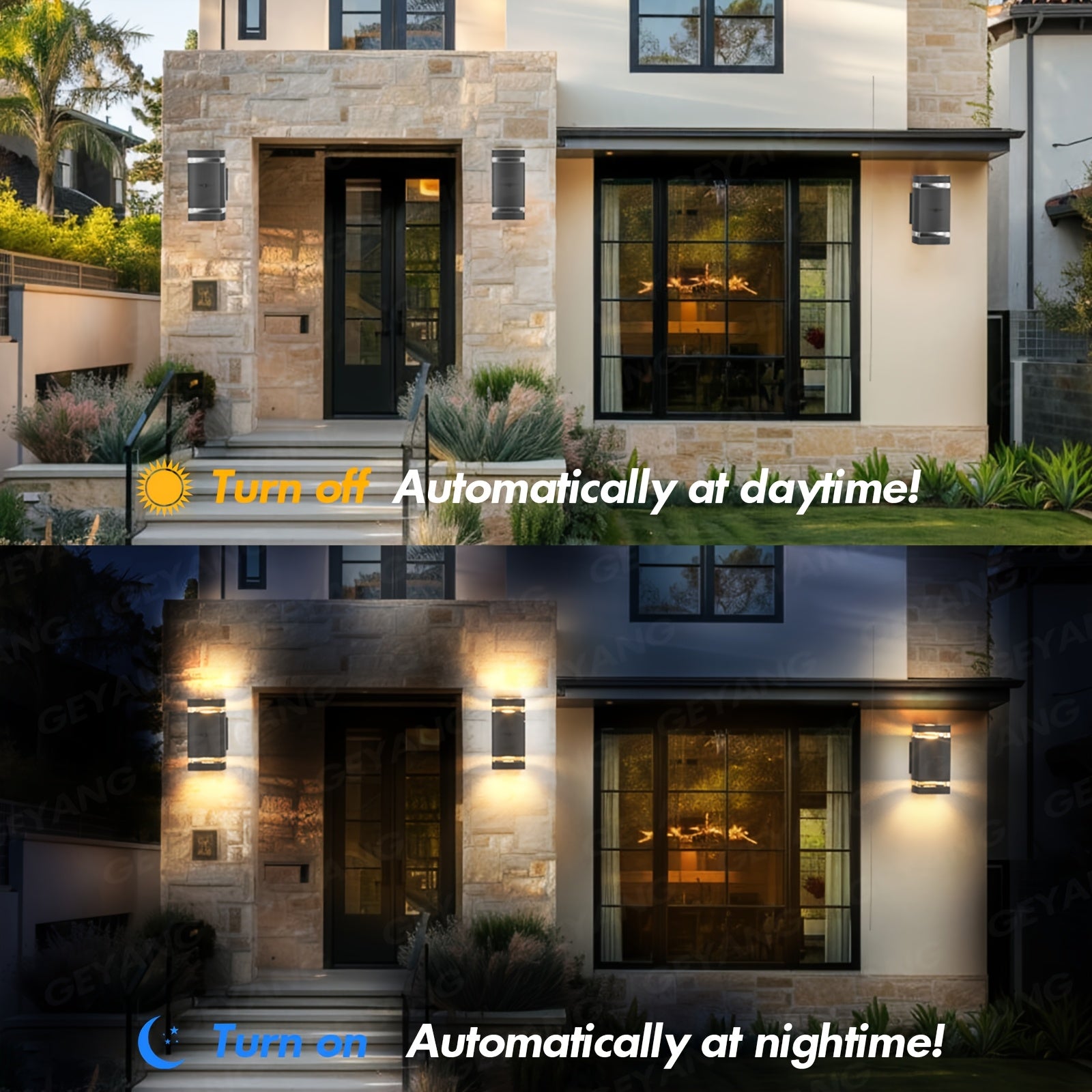 GEYANG Dusk to Dawn Outdoor Lighting, IP44 Single-Layer Square Up and Down Outdoor Wall Light, Aluminum Exterior Wall Light, Suitable for House, Courtyard, Garage, Porch, Doorway