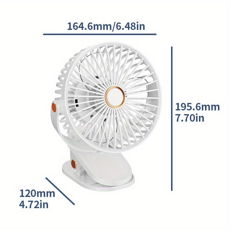 超静音便携式迷你风扇，带 5 速环境夜灯 - USB 充电，2个颜色 可选，多功能悬挂/夹子/桌面设计，静音无刷马达，非常适合卧室、露营、旅行，便携式风扇可充电