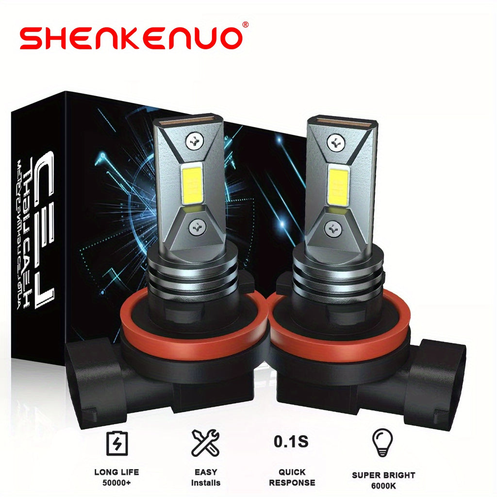 2-Pack H11 LED Headlights Super Bright Bulb Set 6000K White Light 8000LM High/Low Beam, No Battery Included