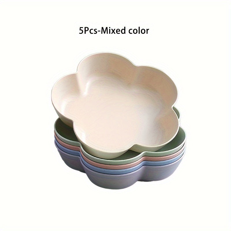 5pcs, Flower Dinner Plates, Reusable Unbreakable Plastic Plates, Lunch Plate, Bread Plate, Table Fruit Plate, Cake Plate Salad Plate, Chip Plate, Small Dish, Outdoor Dining Plate, Dishwasher & Microwave Safe, Kitchenware