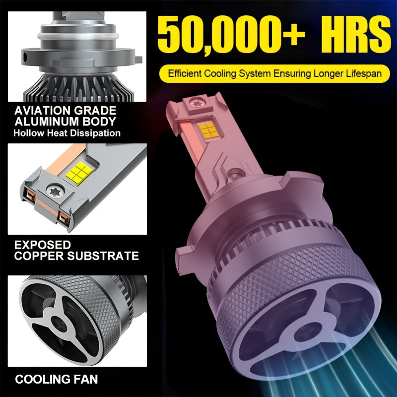 2-Pack 45000 Lumens 320W H4/9003/HB2 H7/H18 H11 H9 H8 LED Car Headlight Bulbs H1 H9 9005 HB3 9006 HB4 9012 Hir2 High/Low Beam Integrated 6500K White Light 800% Brightness External Driver CANBUS Plug-and-Play 12V-24V Lifespan Up to 50,000 Hours QY034