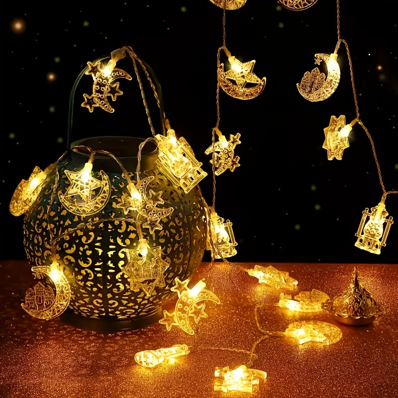 20/40个节日灯【10个LED+10个斋月摆件/20LED+20个斋月摆件】200厘米-6.6 英尺/300厘米-9.8英尺 LED斋月灯星月串灯，斋月吉庆和开斋节祝福装饰品, 电池供电不含电池，室内灯串， 适用于家庭、卧室、开斋节派个，斋月装饰、开斋节、开斋快乐、封斋饭、开斋饭（暖光）