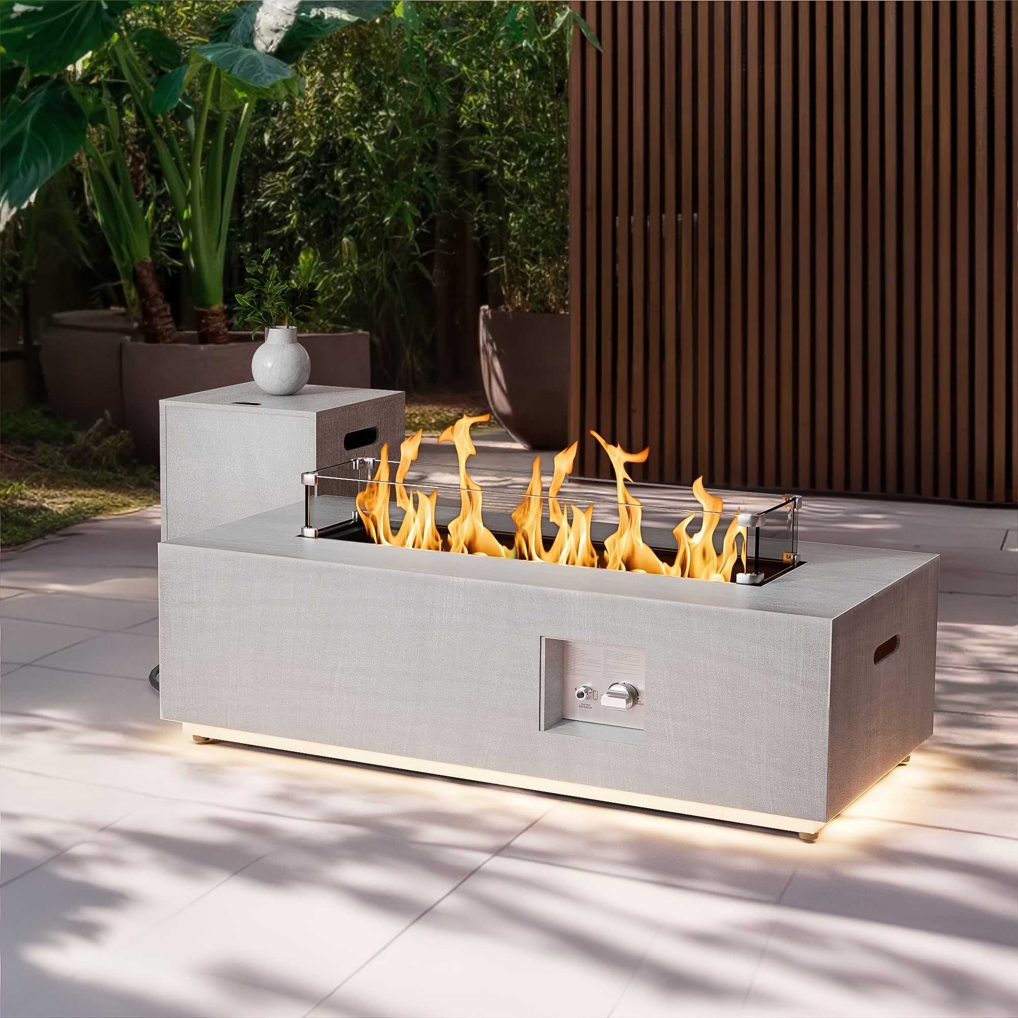 42-Inch Propane Fire Pit, 50,000 BTU Fire Pit Table, Outdoor Patio Rectangular Propane Fire Pit, Smokeless Heating Table