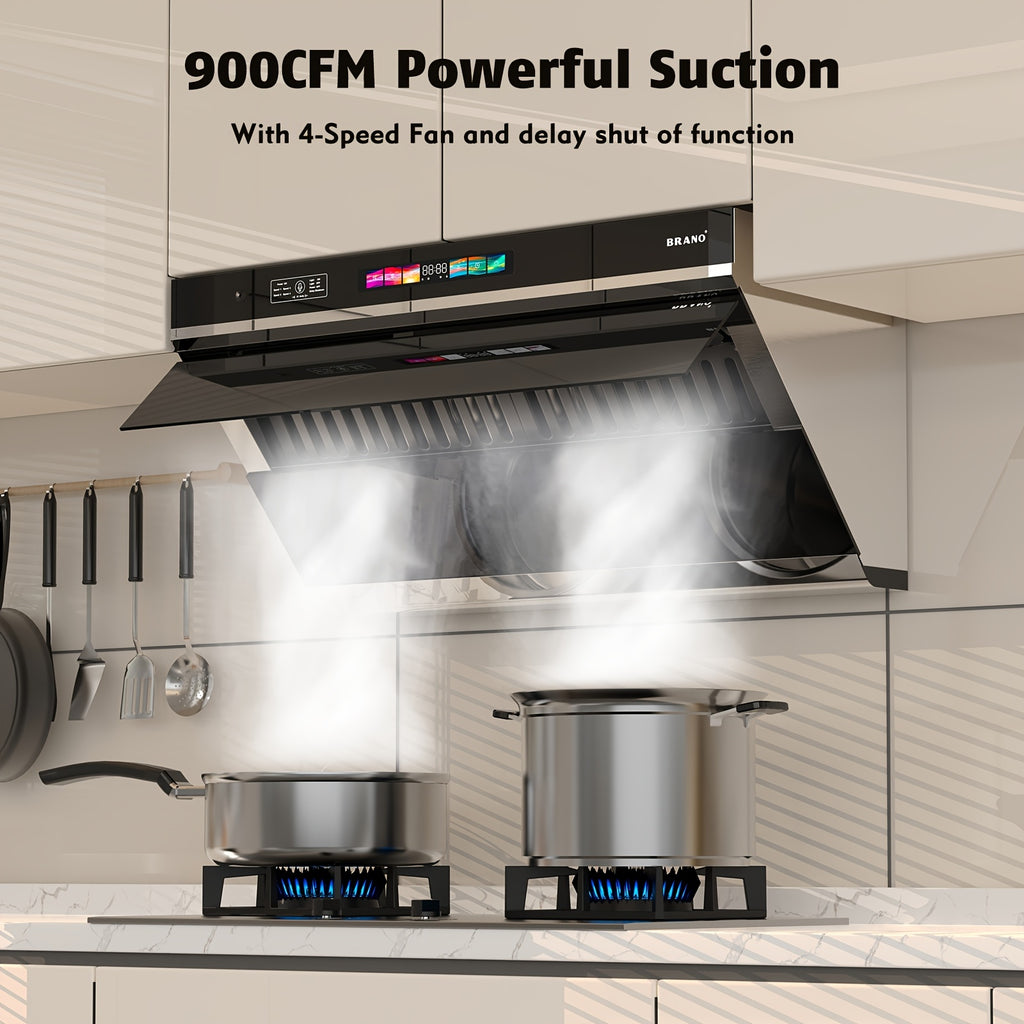 30-Inch Under Cabinet Range Hood, 900 CFM Kitchen Exhaust Hood with Voice/Gesture/Touch Control, Ducted/Ductless Convertible Stainless Steel Range Hood, 4-Speed Exhaust Fan, Adjustable Lighting