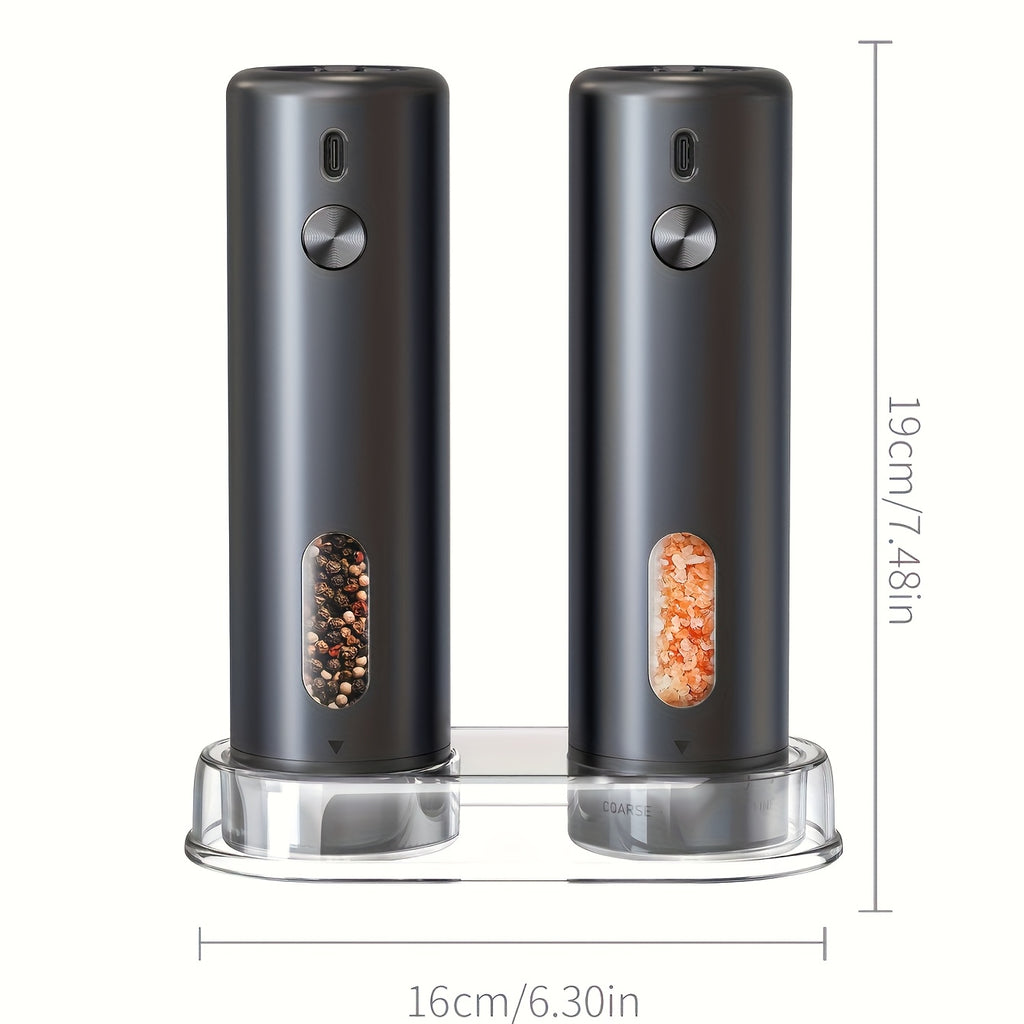 Electric Pepper Grinder Rechargeable – Automatic Salt & Pepper Grinder Set with 3.72oz Container, Exterior Adjustable Coarseness, White LED Light & One-Hand Operation – Perfect for Kitchen, Outdoor, BBQ & Gift Giving