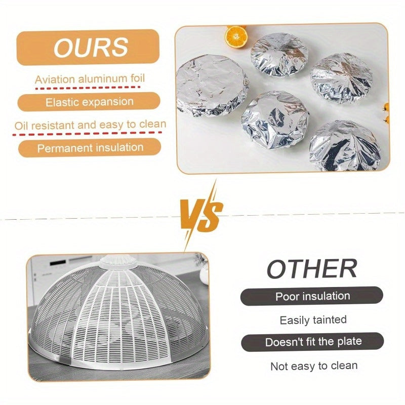 Reusable Elastic Aluminum Foil Food Cover, Food Grade Heat Preservation Fresh Cover, Microwave & Refrigerator Safe Kitchen Food Storage Keeping Fresh Essential