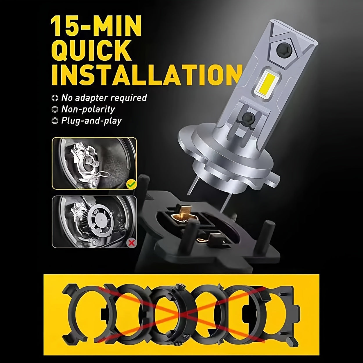 2Pcs H1/H3 + 2Pcs T10 LED Headlight Bulb Upgrade Kit, 20000 Lumens 6500K Color Temperature 500W High/Low Beam, CSP Chip, Fanless Mini Turbo Cooling, Universal with Canbus Decoder, Easy Installation