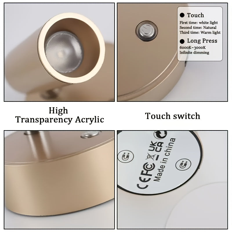 2 modern touch LED spotlights, USB powered, semi-recessed/flat mount, wireless operation, dimmer compatible, suitable for living rooms, bedrooms, offices, cafes - energy-saving LED bathroom and kitchen lighting
