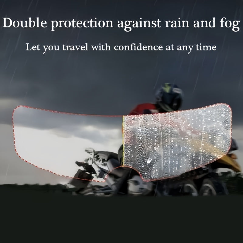 摩托车头盔面罩通用防雨防雾膜，早晨和雨天防雾面罩镜片，简单但有效，耐用PET奈米涂层，适用于所有摩托车头盔配件