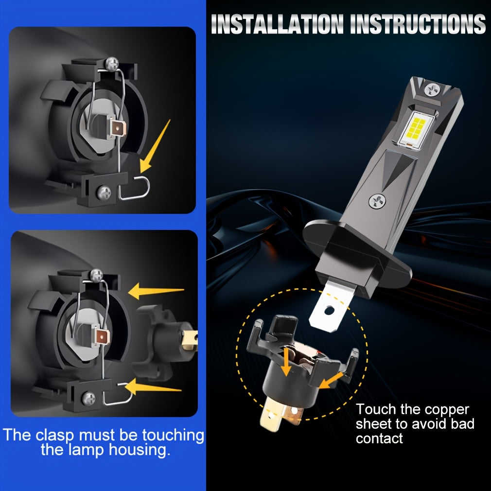 S&D 2Pcs H1 LED Headlight Bulbs Latest Mini Size Fanless No Adapter Needed 12V 6500K 20000LM Plug-and-Play 1:1 White Fog Light Super Bright Canbus