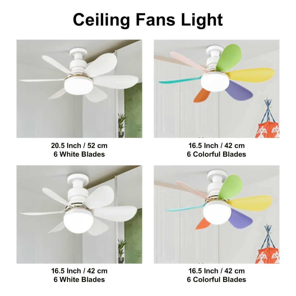 20.5/16.5 Inch White Multi-Color Flush Mount Ceiling Fan Light with Remote, E27/E26 Base 6-Blade LED Fan Light, 3 Light Colors & 3 Wind Speeds, 40W Bulb Replacement Ceiling Fan Lamp Perfect for Bedroom Home Use