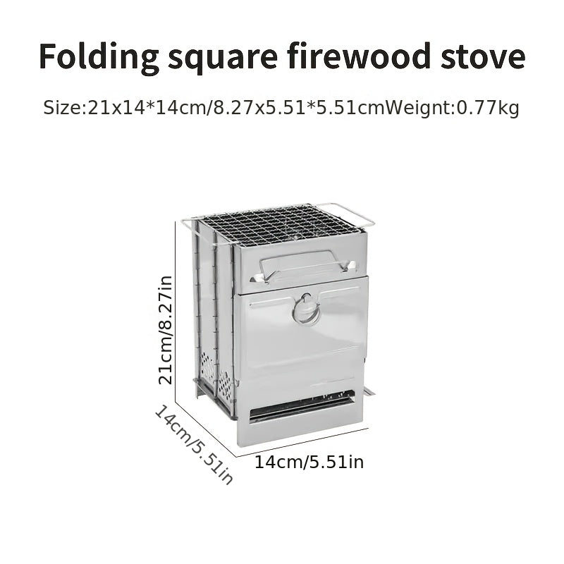 Outdoor Ultra-Light Portable Foldable Stainless Steel BBQ Grill, Charcoal Wood Stove, Camping Heating Stove
