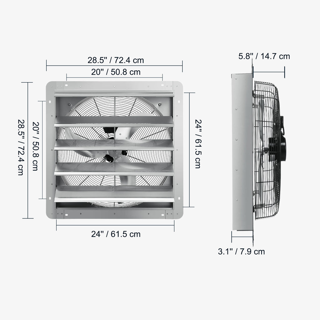 VEVOR 10''/16''/24'' Fan Shutter Exhaust Fan, Aluminum Wall Mount Attic Fan with AC Motor, Ventilation & Cooling for Greenhouse Garage Shed Store