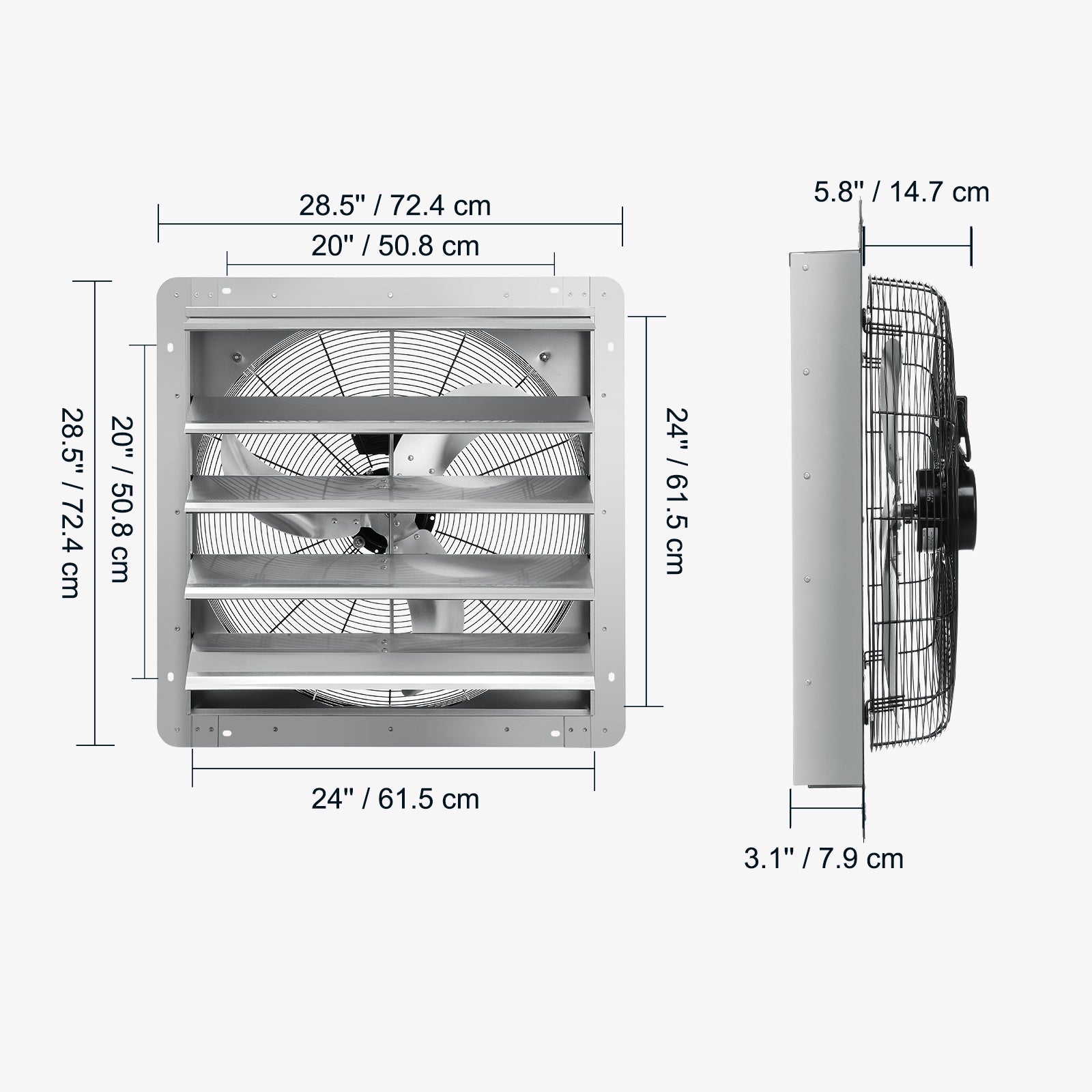 VEVOR 10''/16''/24'' Fan Shutter Exhaust Fan, Aluminum Wall Mount Attic Fan with AC Motor, Ventilation & Cooling for Greenhouse Garage Shed Store