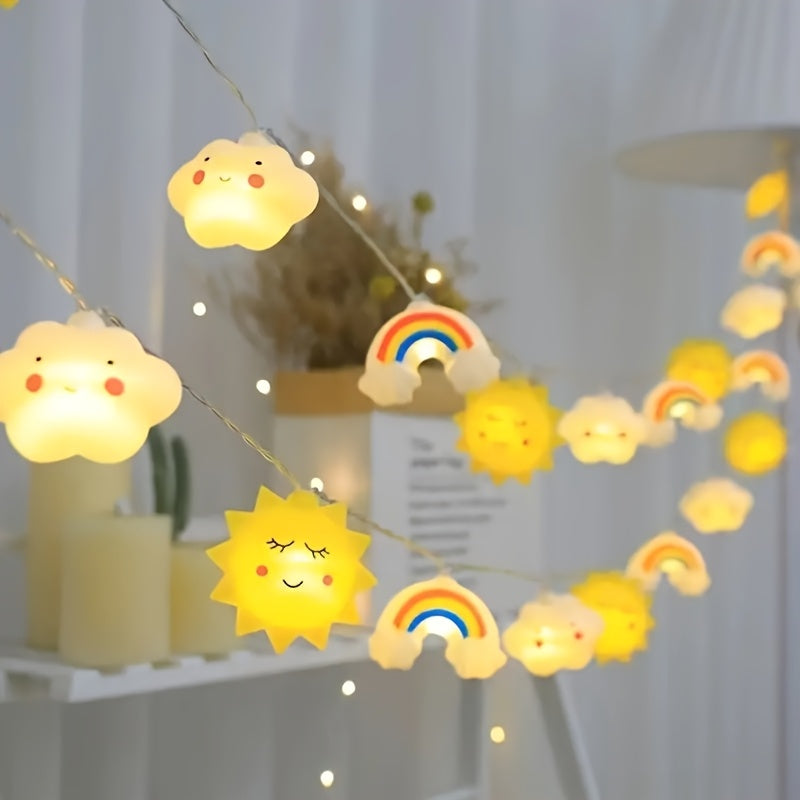 1入 LED 向日葵彩虹雲朵星星混色燈串，適用於家庭派對活動、聖誕樹裝飾燈串、聖誕節假日裝飾、窗戶走廊佈置、臥室房間氛圍燈串
