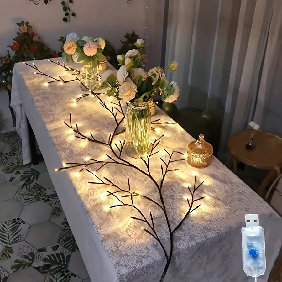 1PC/2PCS 48LEDS/ 72LEDS/96 LEDS/144LEDS 可弯曲柳条藤蔓灯，白桦树灯，8种模式人造植物藤条装饰灯，家居氛围灯，派个节日装饰灯，圣诞母亲节感恩节完美礼物