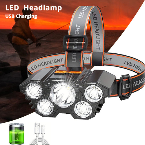 1Pc 5 LED Headlamp, USB Rechargeable, Hands-Free Design for Fishing, Adjustable Beam Angle, 4 Lighting Modes, Perfect for Fishing, Hiking, Camping and Outdoor Activities