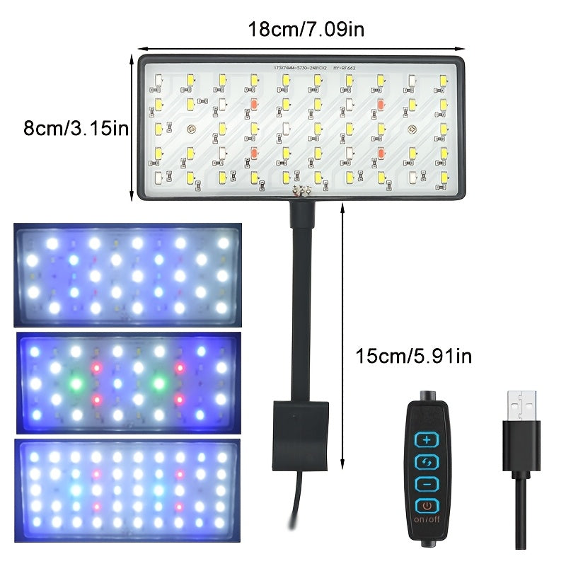 Full Spectrum Aquarium LED Light, Dimmable Brightness 360° Rotatable Fish Tank Aquatic Plant Grow Light