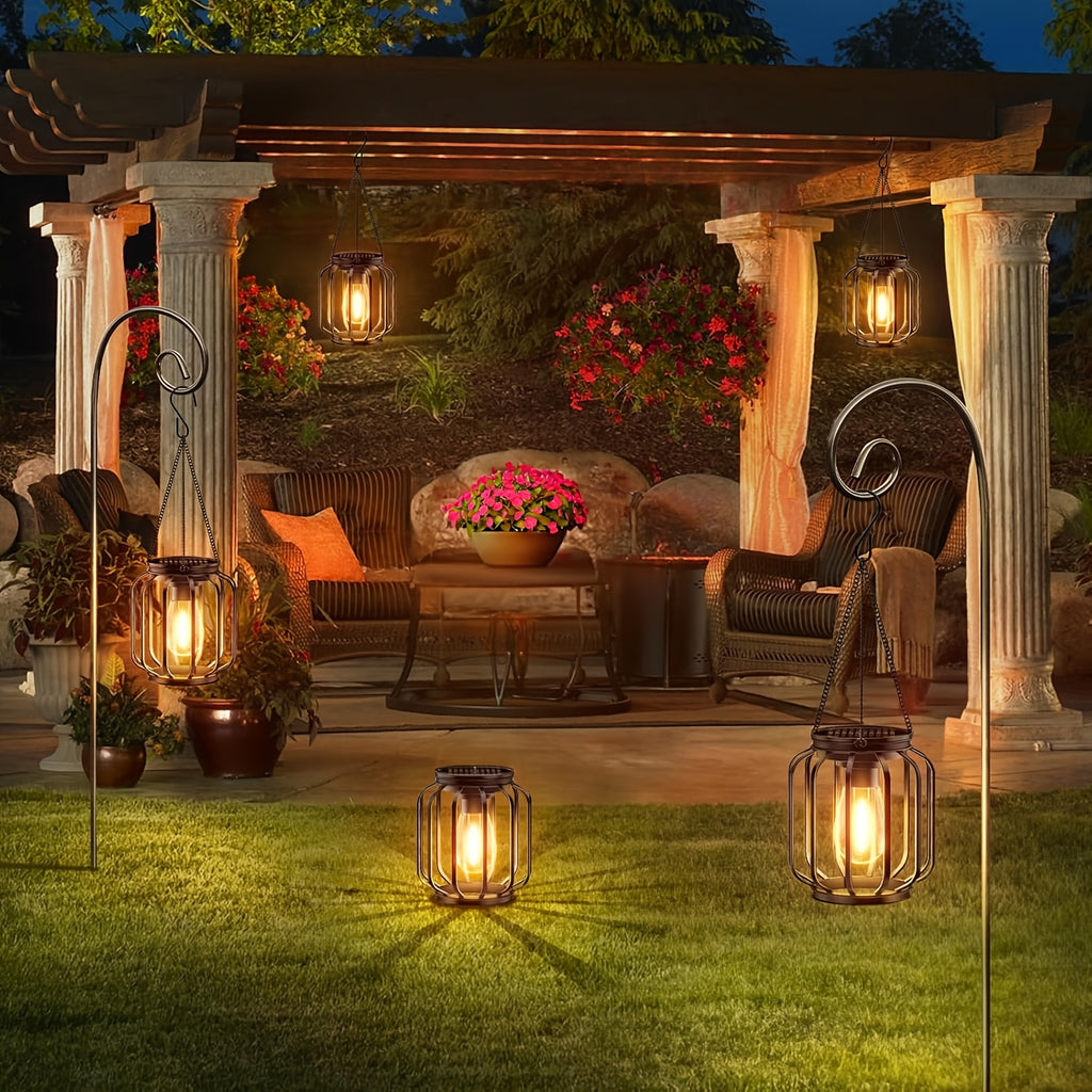 2 Pack Solar Outdoor Pendant Light, Hanging Metal Lantern, Modern Metal Solar Pendant Light with Hook, Warm Light Lantern for Garden, Perfect for Outdoor Garden, Patio, Entrance Lighting Decorative Hanging Light