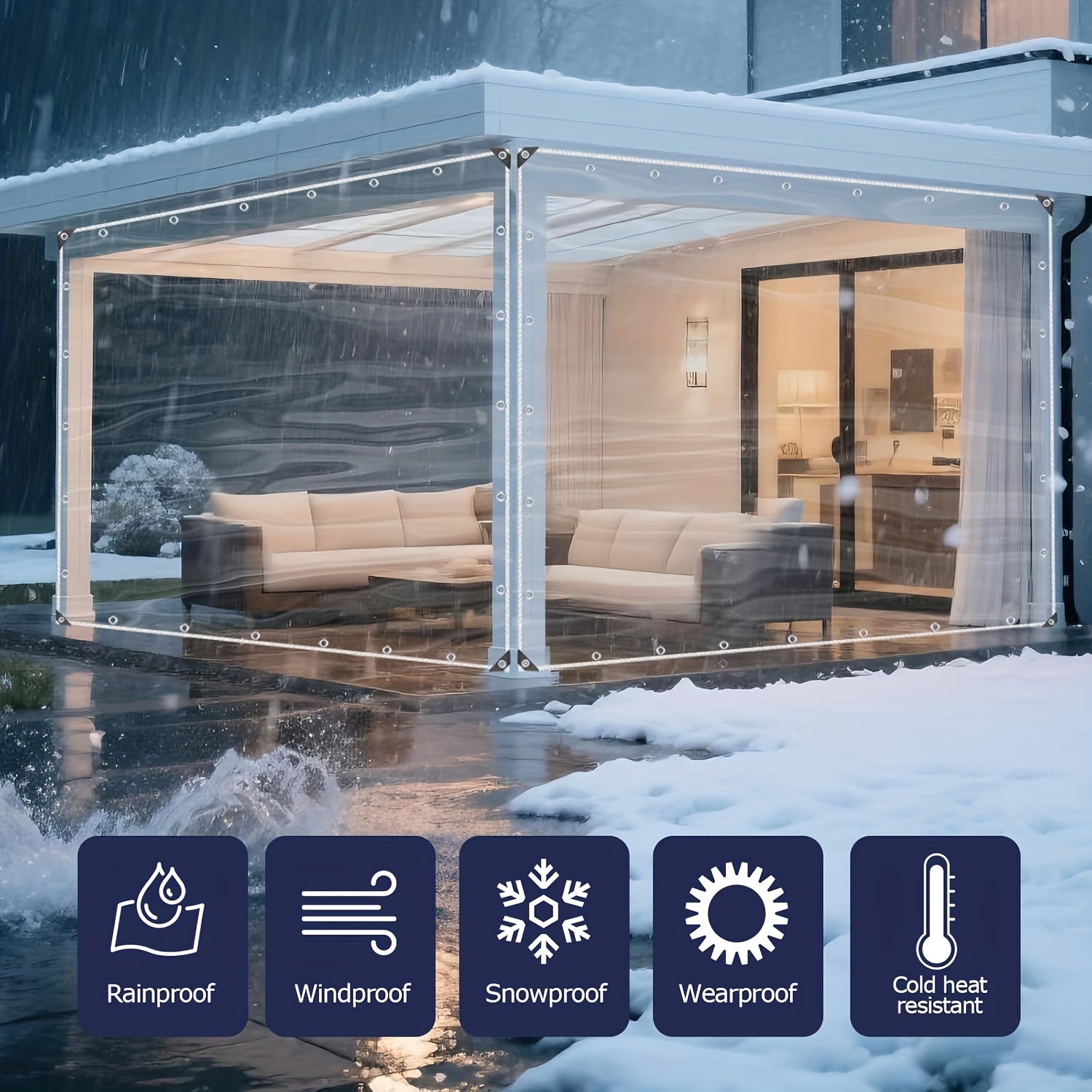 重型透明雨布带索环 21丝透明 PVC 雨篷布 320 克/平方米加厚抗撕裂,适用于露营、植物温室、汽车、露台