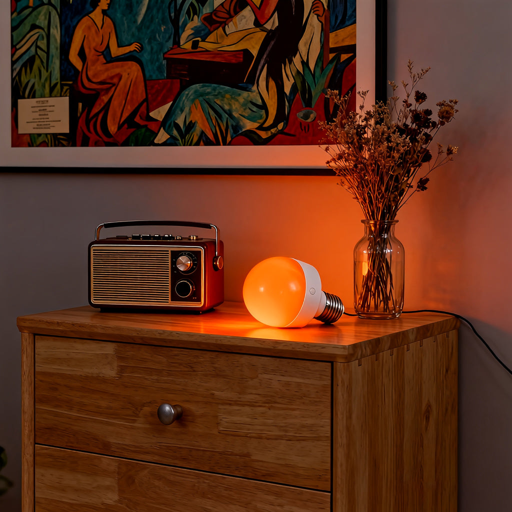 Single remote control rechargeable smart LED light, with E26/E27 base, supports USB charging, provides adjustable color temperature and brightness, very suitable for use in living rooms and bedrooms, can be used as a ceiling light