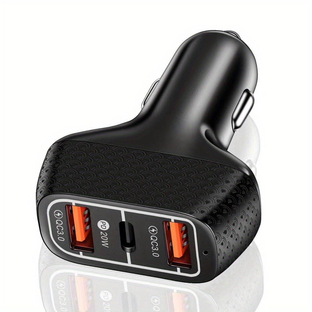 High-Speed 3-Port Car Charger with USB & Type-C Ports, Quick Charge 3.0 Compatible, 12V-24V Input, Female to Male Adapter for iPhone, Xiaomi, Samsung - Ideal for Smartphones & Tablets, Charger for Ca